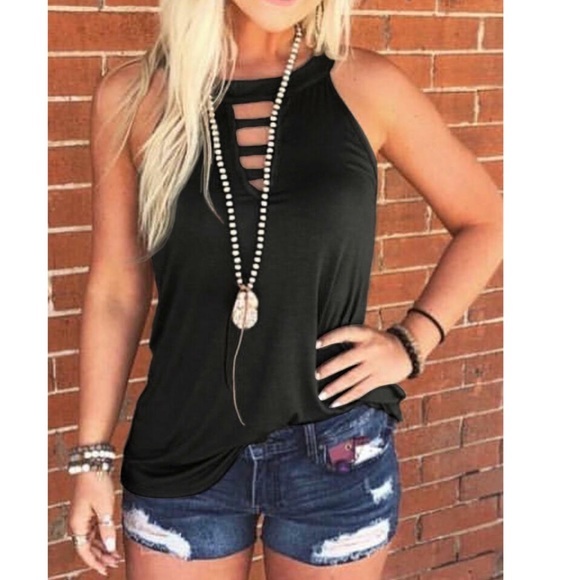 Womens Summertime Black Sleeveless Loose Fit Tank Top - Picture 2 of 2